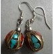 Coral and Turquoise Pendant Tibetan Ear Ring  