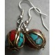 Coral and Turquoise Pendant Tibetan Ear Ring  