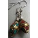 Coral and Turquoise Pendant Tibetan Ear Ring  