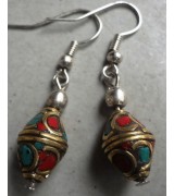 Coral and Turquoise Pendant Tibetan Ear Ring  