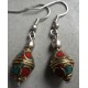 Coral and Turquoise Pendant Tibetan Ear Ring  
